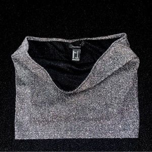 Forever 21 Black/Silver Glitter Strapless Bandeau Crop Top; Small & Fitted